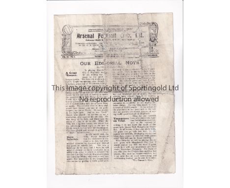 ARSENAL    Programme for the home League match v Manchester City 11/9/1920, professionally repaired and worn.     Fair