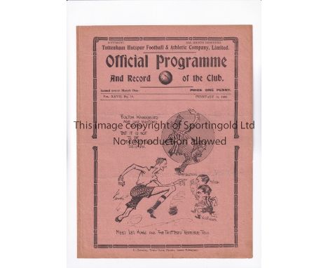TOTTENHAM HOTSPUR        Programme for the home FA Cup tie v Bolton Wanderers 16/2/1935, slightly creased.     Generally good