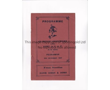 ISLINGTON CORINTHIANS IN INDIA 1937     Programme for the match v Army &amp; R.A.F. in Peshawar 19/12/1937.    Generally good