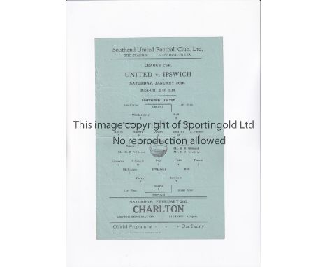 SOUTHEND UNITED V IPSWICH TOWN 1946 CUP     Single sheet programme for the Football League Div. III Cup tie at Southend 26/1/