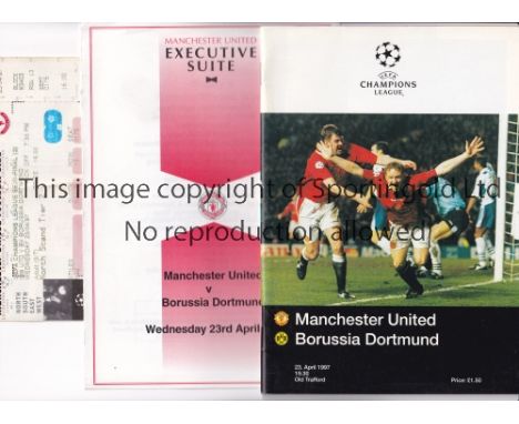 MANCHESTER UNITED     Programme, unused ticket and Executive Suite menu for the home Leg of the Champions League v Borussia D