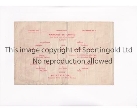 MANCHESTER UNITED        Single sheet programme for the home War Cup tie v Blackpool 16/1/1943, slightly creased.     General