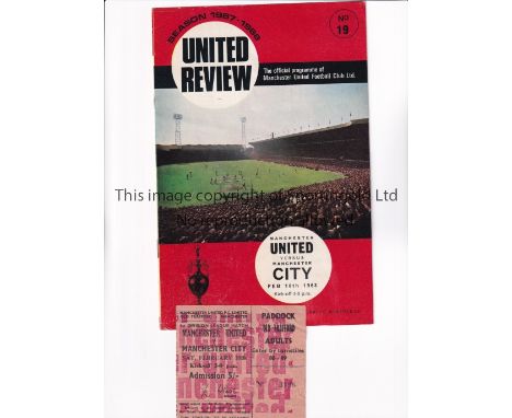 MANCHESTER UNITED V MANCHESTER CITY 1968 POSTPONED         Programme and ticket for the League match at United scheduled for 
