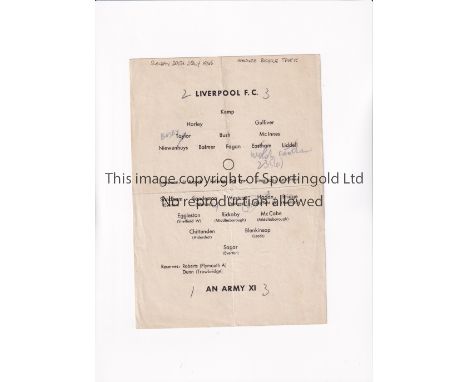 LIVERPOOL V AN ARMY XI 1945      Single sheet programme for the match at the Hanover Bicycle Track 29/7/1945, slightly crease