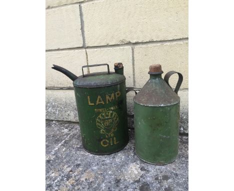 A Shell-Mex and BP Limited Lamp Oil pouring can and a cylindrical can.
