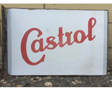 An early Castrol rectangular double sided enamel sign with hanging flange, of simple design, retouching to one spot on both s