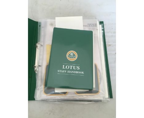 A collection of Lotus related ephemera including a signature by Colin Chapman, stick pins etc. also many artefacts by repute 