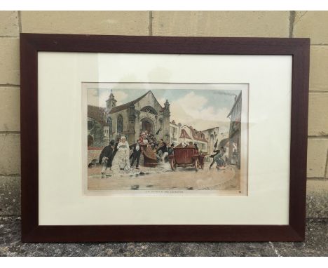 'Le Sortie de l'eglise', after Andre Nevil, 1906 - a signed lithograph on paper depicting a wedding party leaving a church be