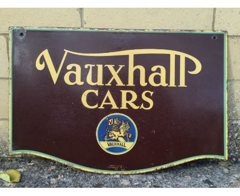 A Vauxhall Cars double sided enamel sign with griffin motif by Franco, 30 x 20".