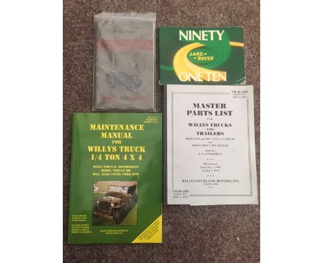 A Ferguson Diesel tractor instruction book type TE-F, a Land Rover 90/110 handbook, a Willys Trucks and Trailers master parts