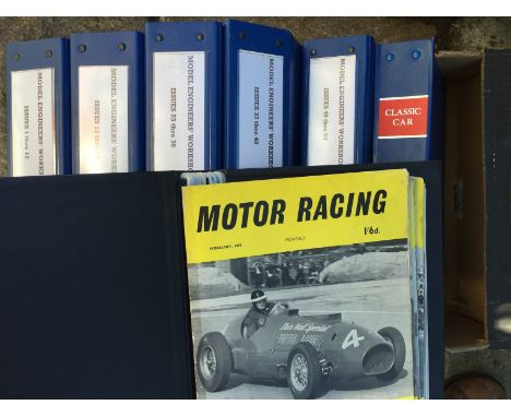 Model Engineers' Workshop issues 1-60 bound in five volumes, also a quantity of classic car magazines, bound and Motor Racing