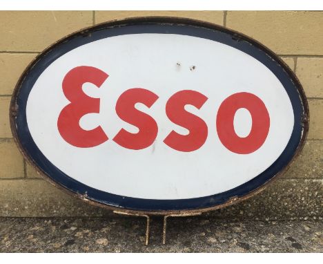 A large oval Esso double sided enamel sign, set within a metal frame, 39 1/2 x 30" overall. 