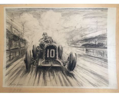 ROYSTON DAVIES (active 1940s) - Alfa Romeo P3, Richard Shuttleworth Donington Grand Prix circa 1935, an original drawing depi