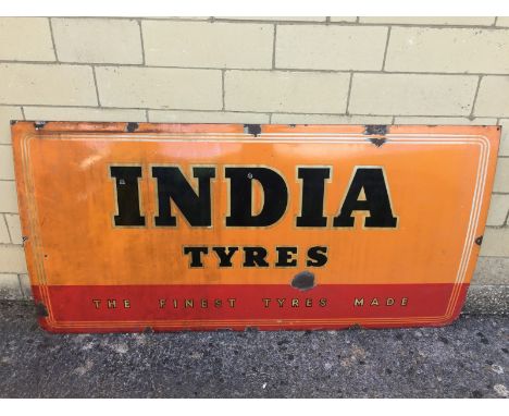 A large India Tyres 'The Finest Tyres Made' rectangular enamel sign, 72 x 36".