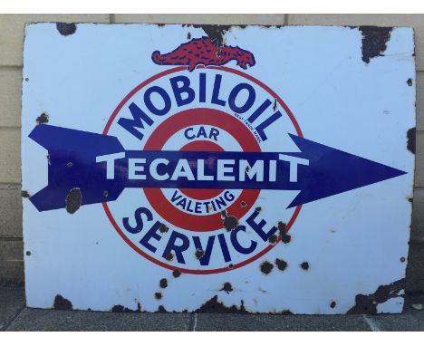 A Mobiloil Tecalamit Car Valeting Service rectangular enamel sign, 40 x 30".