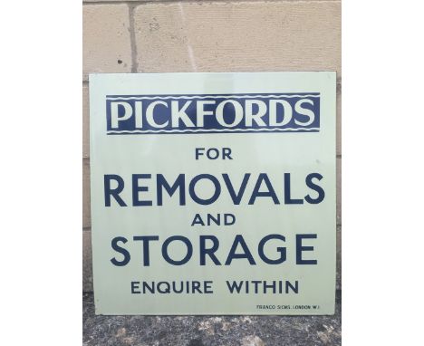 A Pickfords for Removals and Storage enamel sign, 19 3/4 x 19 3/4".