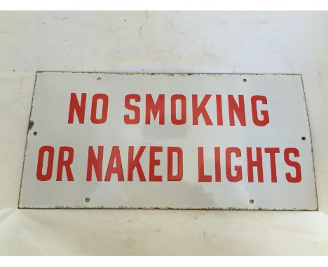 An early forecourt enamel sign - No Smoking or Naked Lights, in excellent condition, 18 x 9".