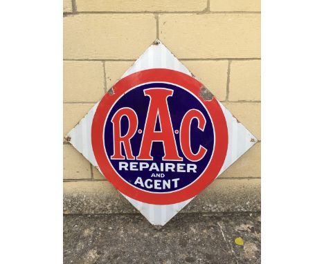 An early RAC Repairer and Agent lozenge shaped double sided enamel sign, 28 x 28".