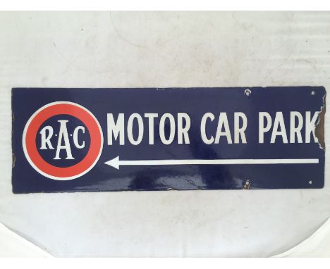 A rare and early RAC Motor Car Park rectangular double sided enamel sign by Franco, 24 x 8".