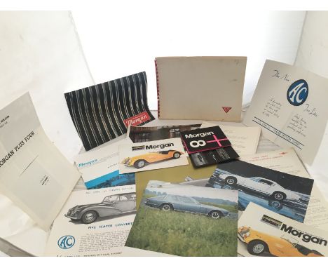 A selection of classic car brochures to include Morgan 4/4, Alvis 3 litre, AC and Jensen Interceptor etc. 