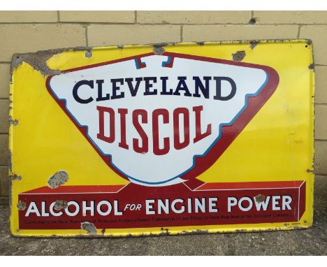 A Cleveland Discol 'Alcohol  for engine power' enamel sign with large globe motif to the centre, by Stocal of Burton, 48 x 30