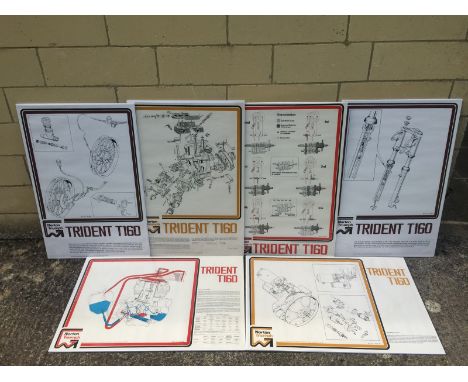 Six Norton Triumph Trident T160 advertising posters detailing the various components.