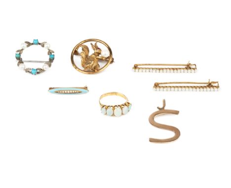 A collection of jewellery, comprising an opal five stone dress ring, the graduated stones claw set to a yellow gold shank (ma