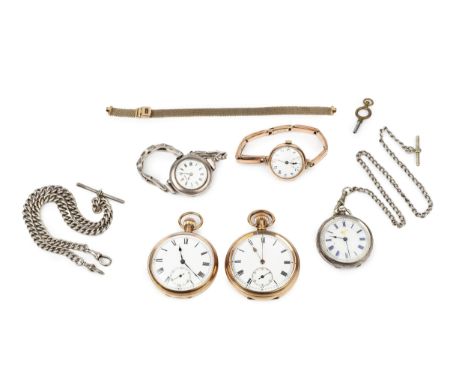 A 9ct gold open face pocket watch, with white enamel dial, seconds subsidiary dial and keyless wind movement, 4.6cm wide, a 9