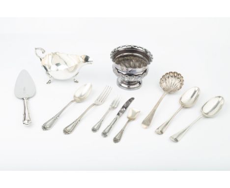 A part service of Portuguese silver flatware, by Topazio, comprising 6 pastry forks, 6 teaspoons, 6 coffee spoons, a sugar sh