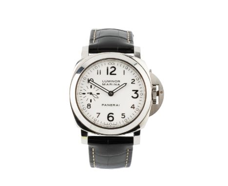 A gentleman's Panerai Luminor Marina automatic wristwatch, the white dial with seconds subsidiary dial and Arabic numerals, t