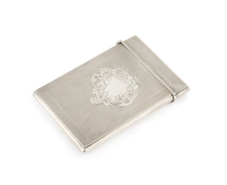 A mid Victorian silver card case, of rectangular form and with engine turned decoration to both sides, the front engraved wit