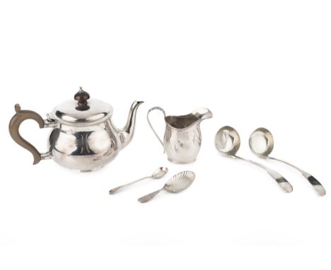 A George V silver bachelor's teapot, with bands of reeded decoration by E. S. Barnsley &amp; Co, Birmingham 1921, 11.5cm high