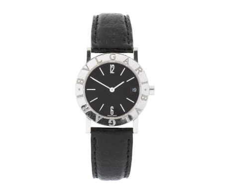 A steel wristwatch by Bulgari, the black dial with date aperture, quartz movement, the case back numbered BB 30 SL D 293649, 