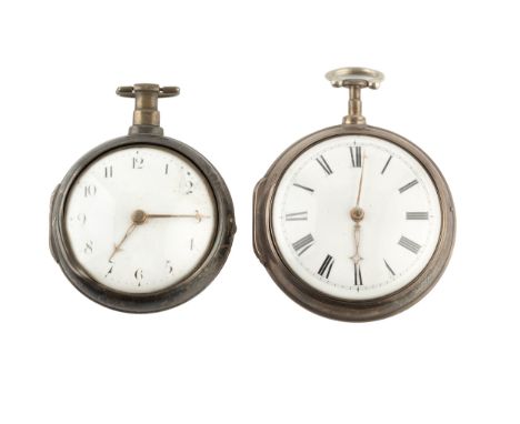 A George III silver pair cased pocket watch, with white enamel dial, the turned pillar verge movement signed William Clint, L