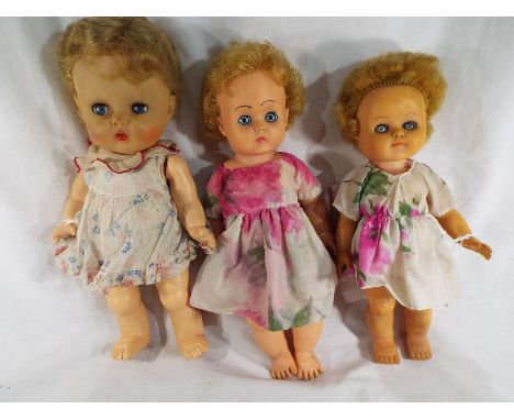 Three vintage jointed dolls with sleeping eyes, to include Chiltern Doll, Rosebud and one other (3)