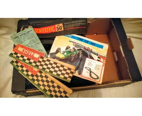 Scalextric - two boxes containing a collection of 1960’s Scalextric Set 50 by Triang consisting of 15 x PT/60 straight track,