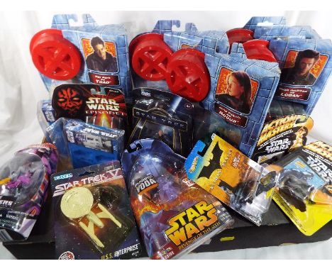 A collection of sealed blister pack figures to include X-Men, Star wars Episode 1, Star Trek, Batman, Titanium Series diecast