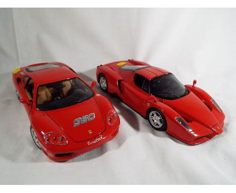 A Mattel Hot Wheels diecast model Enzo Ferrari 1/18 scale model and a Burago Ferrari 360 Modeno, diecast model 1/18 scale (Re