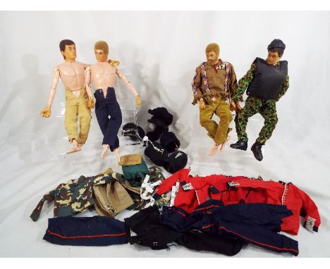 Action man - a collection of four flock headed Action Men marked 'Made in England by Palitoy under licence from Hasbro 1964' 