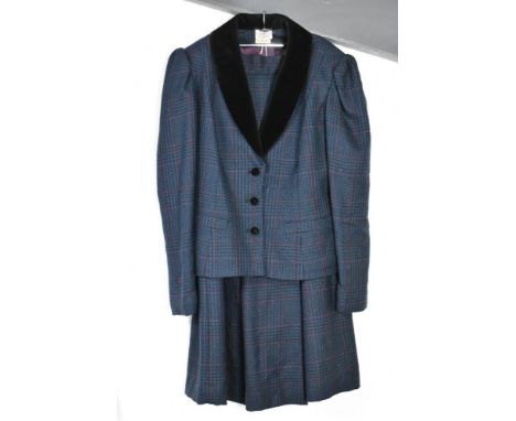 Three vintage ladies outfits, comprising a Sally B teal wool and tan suede belted dress, approx size 4/6. A Laura Ashley suit