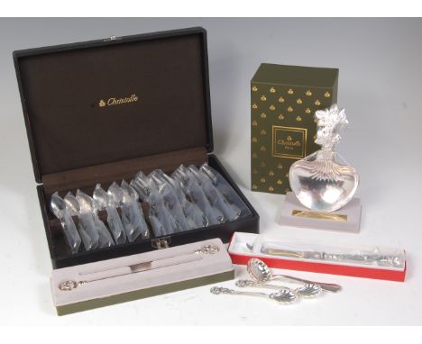 A collection of modern Christofle silverwares, to include; boxed pavia strawberry spoon (in original cellophane wrap and box)