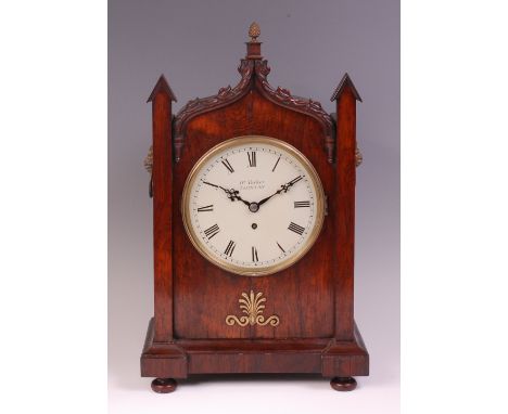 An early Victorian rosewood cased bracket clock, the restored white enamel dial signed 'Henry Tucker Taunton', with single wi