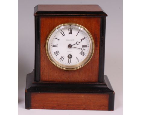 J W Benson of Ludgate Hill, London, walnut cased mantel clock, the case with ebony mouldings, the signed white enamel dial wi