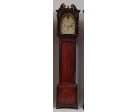 James Monkhouse of Carlisle a circa 1800 mahogany longcase clock, the painted arched dial (w.13") with maritime and landscape