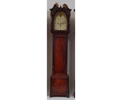 James Monkhouse of Carlisle a circa 1800 mahogany longcase clock, the painted arched dial (w.13") with maritime and landscape