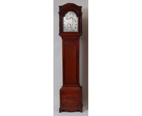 James Wight of London early 19th century mahogany longcase clock, having a signed and arched silvered dial (w.12") within sto