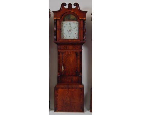 William Wainwright of Leicester circa 1830 mahogany longcase clock, having a signed painted arch dial (w.14"), rolling date a