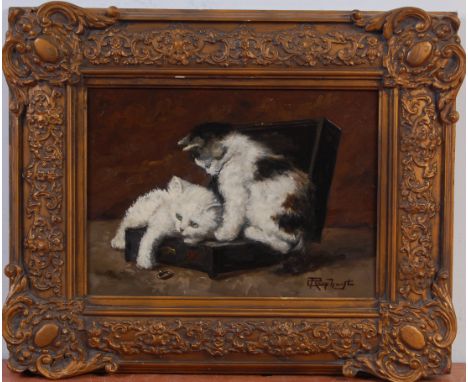 Attributed to Cornelius Raaphorst (Dutch 1875-1954) - Kittens playing, oil on panel, signed lower right, 24 x 33cm