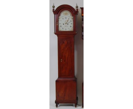 I Journeaux of Jersey early 19th century mahogany longcase clock, having a signed painted arch dial (w.12") with subsidiary s