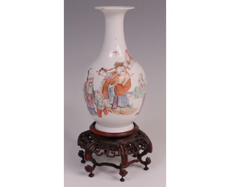 A 19th century Chinese porcelain bottle vase, enamel decorated in the famille rose palette with a ceremonial figure scene hei